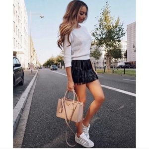 Black Fringe Leather Skirt